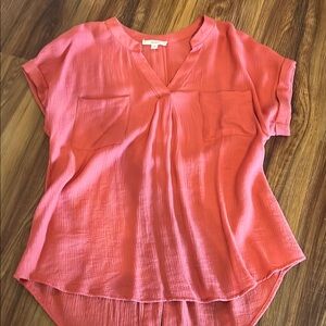 Mine Pink Blouse Relaxed Mandarin Collar